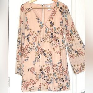 American Rag Cie Boho Wildflower Mini Dress Beige Floral Bell Sleeves Sz S
